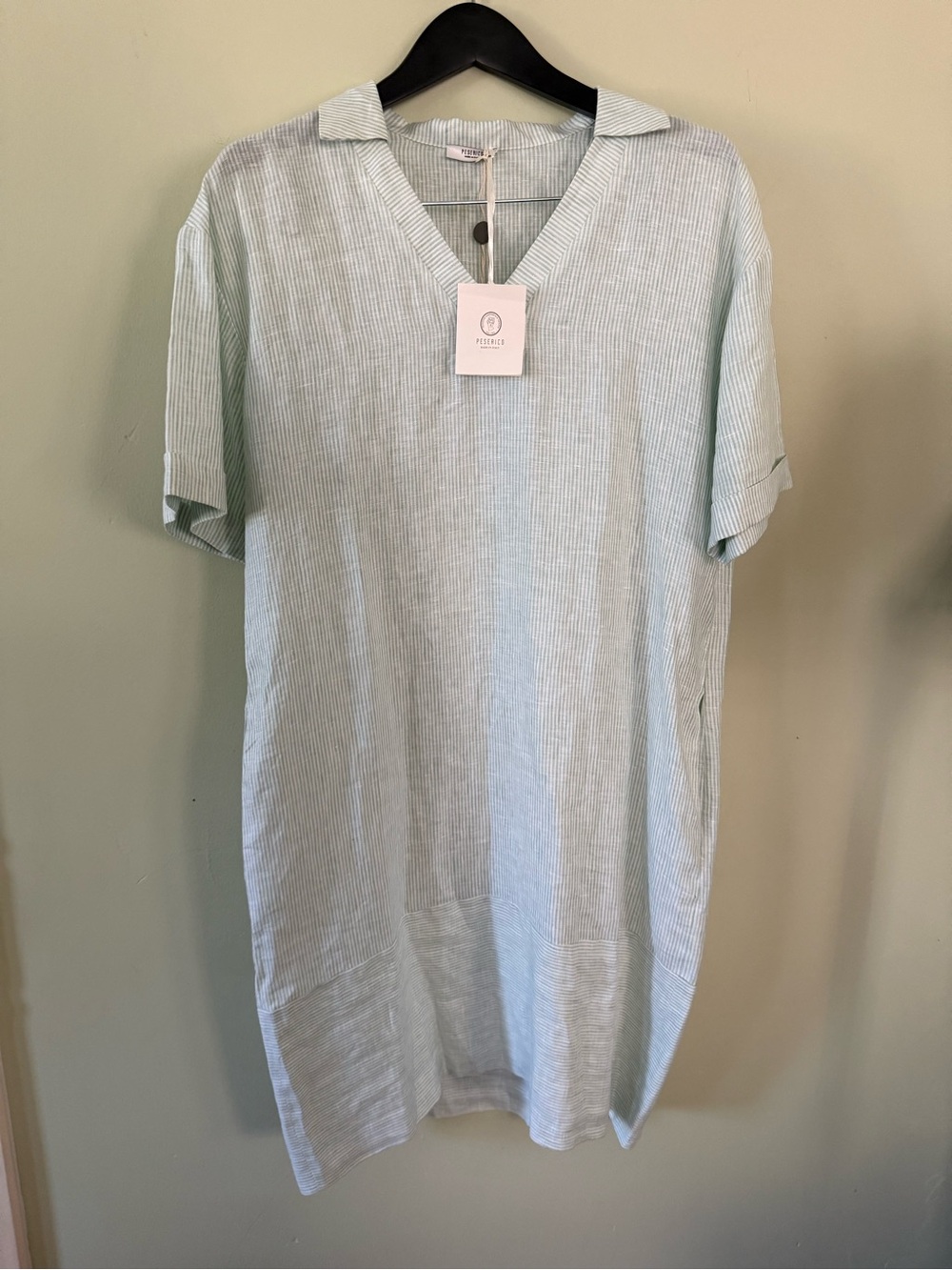 Peserico Pale Blue Striped V-Neck Polo Shirt